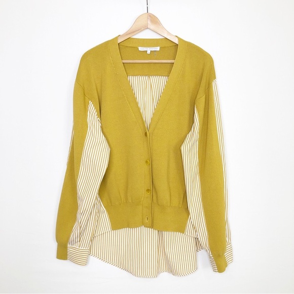 English factory mustard, striped mix media cardigan - Picture 9 of 13